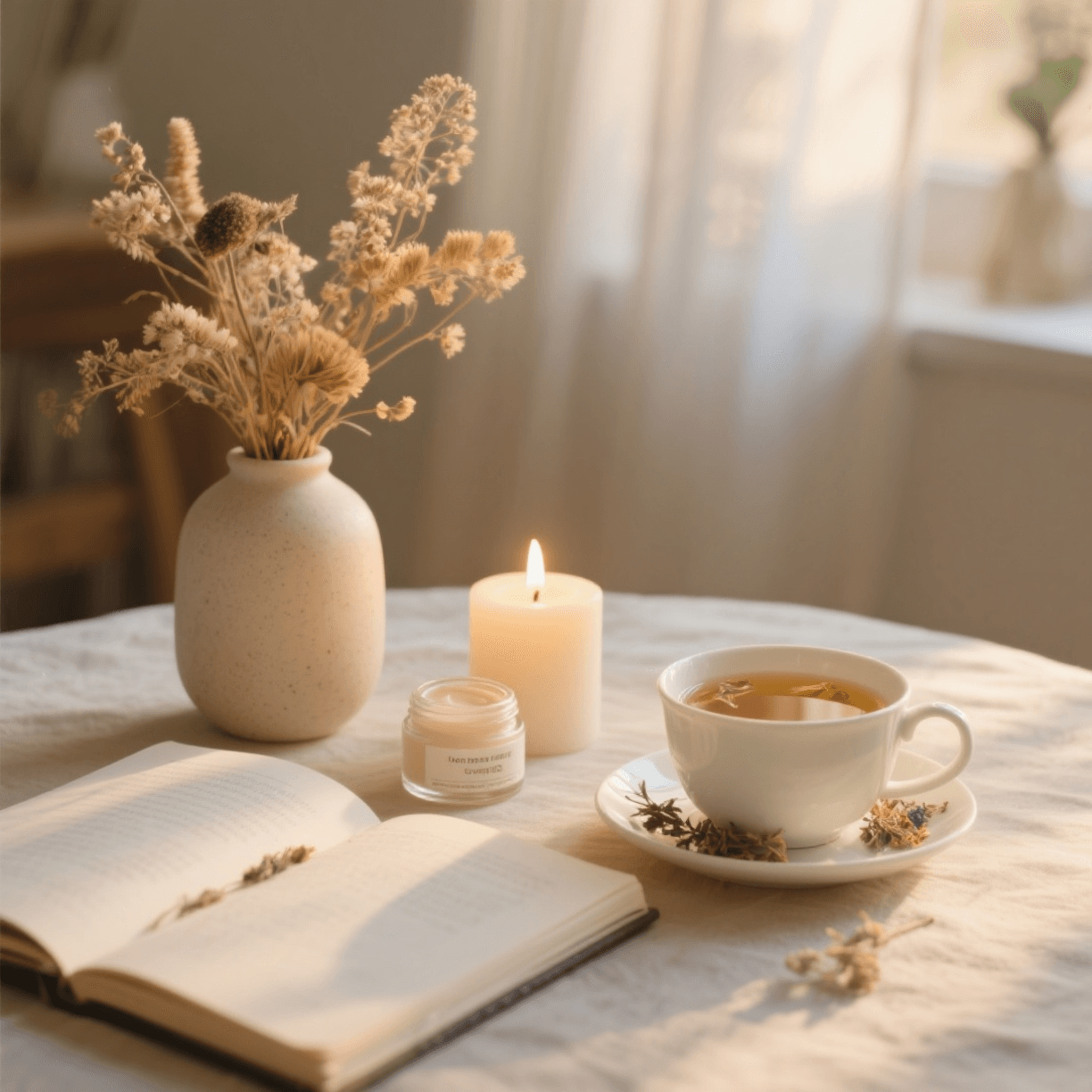 Softly lit tabletop scene