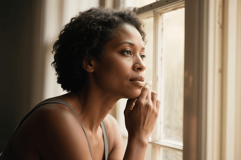 Woman looking out the window